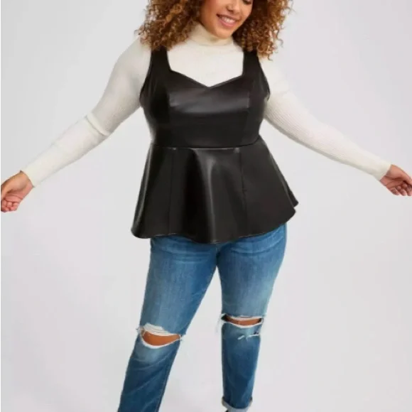 Torrid Black Faux Leather Peplum Top - Picture 3 of 6